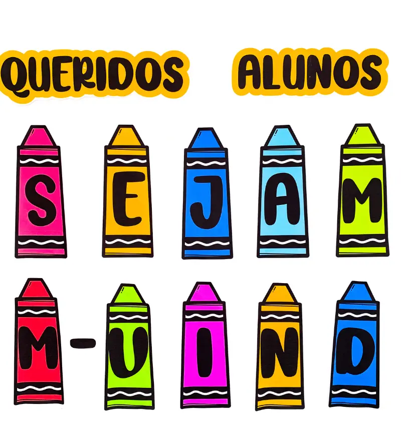 Painel Volta às Aulas - Giz de Cera – PDF para Imprimir — amostra 3: Painel "Volta às Aulas" com o Tema Giz de Cera Um…
