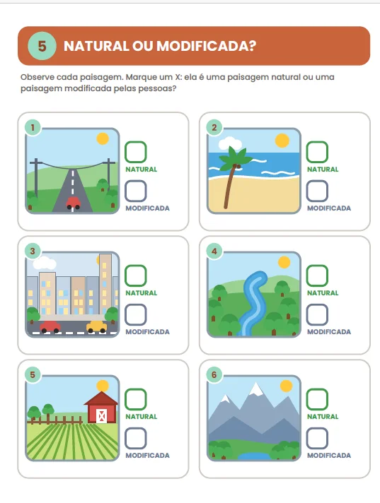 PAISAGEM NATURAL E PAISAGEM MODIFICADA - GEOGRAFIA ANOS INICIAIS — amostra 4: Com a atividade Paisagem Natural e Paisagem…