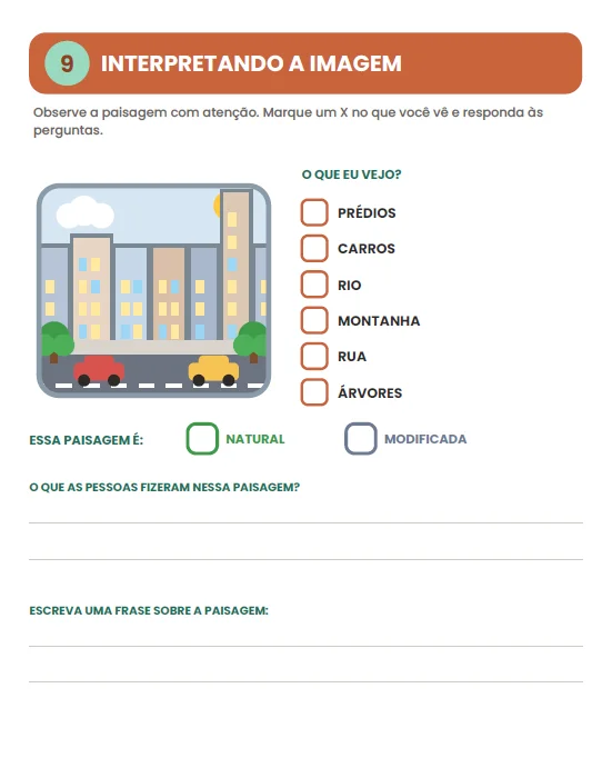 PAISAGEM NATURAL E PAISAGEM MODIFICADA - GEOGRAFIA ANOS INICIAIS — amostra 6: Com a atividade Paisagem Natural e Paisagem…