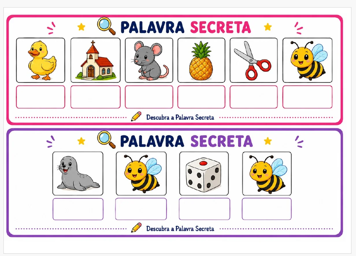PALAVRA SECRETA - ATIVIDADE ALFABETIZAÇÃO — amostra 1: ✨ Transforme a alfabetização em uma brincadeira envolvente PALAVRA SECRETA - ATIVIDADE ALFABETIZAÇÃO — amostra 1: ✨ Transforme a alfabetização em uma brincadeira envolvente