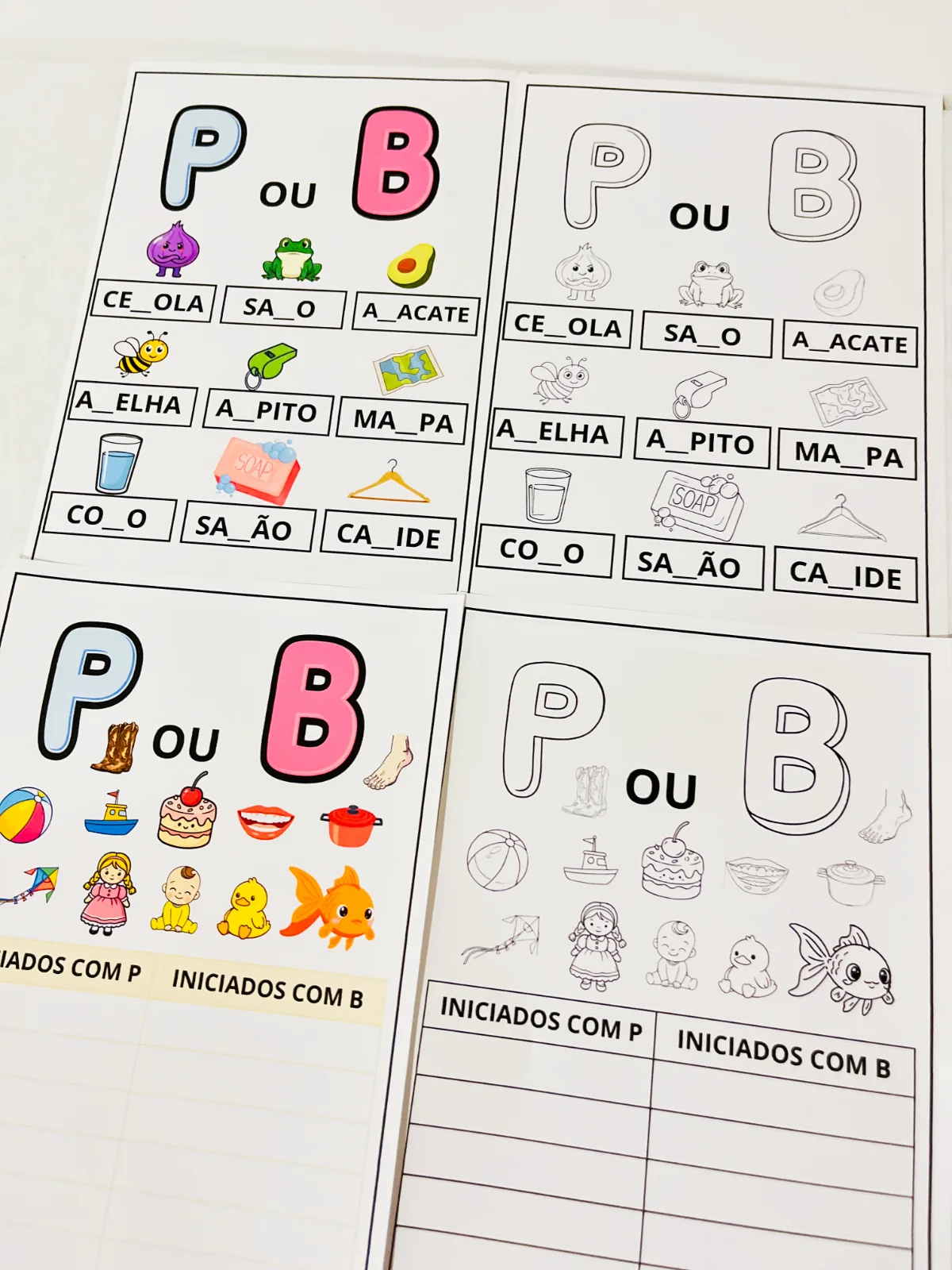 Palavras Iniciadas com P ou B – Atividade de Alfabetização — amostra 3: Por meio de imagens, palavras e atividades de…