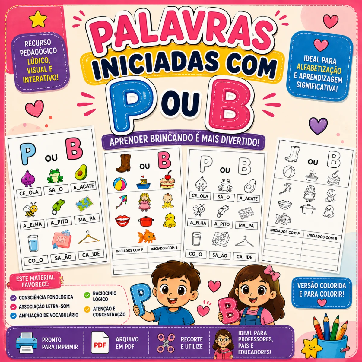 Palavras Iniciadas com P ou B – Atividade de Alfabetização — capa do material