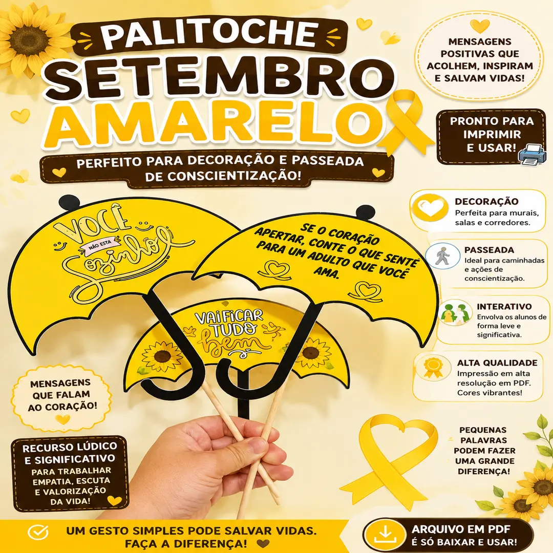 Palitoche Setembro Amarelo Educação Infaltil Em PDF! — Alfabetização para Educação Infantil: Palitoche Setembro Amarelo com…