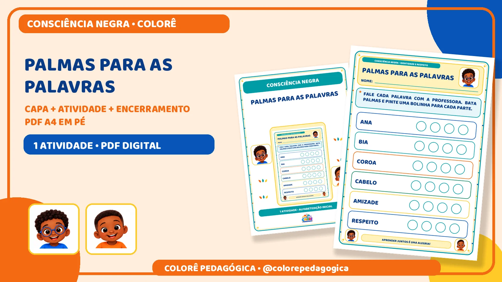 Palmas para as palavras | Consciência Negra — amostra 1: Produto digital para impressão em A4, na orientação vertical, em…