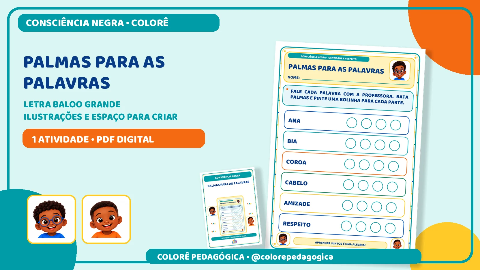 Palmas para as palavras | Consciência Negra — amostra 2: Atividade para explorar sílabas com palmas e pintura de bolinhas…