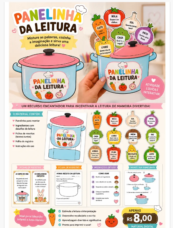 🍲📚 PANELINHA DA LEITURA – alfabetização anos iniciais🥕🍅✨ — amostra 1: Com a Panelinha da Leitura , seus alunos vão…