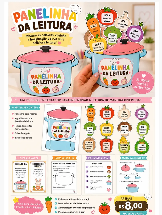 🍲📚 PANELINHA DA LEITURA – alfabetização anos iniciais🥕🍅✨ — Atividades para Todas as séries: Com a Panelinha da Leitura,…