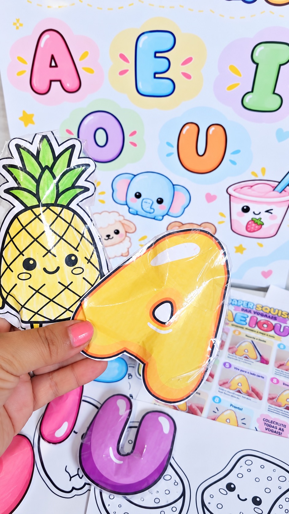 Paper Squishy das Vogais – Kit de Alfabetização para Anos Iniciais — amostra 2: Kit pedagógico lúdico com paper squishys…