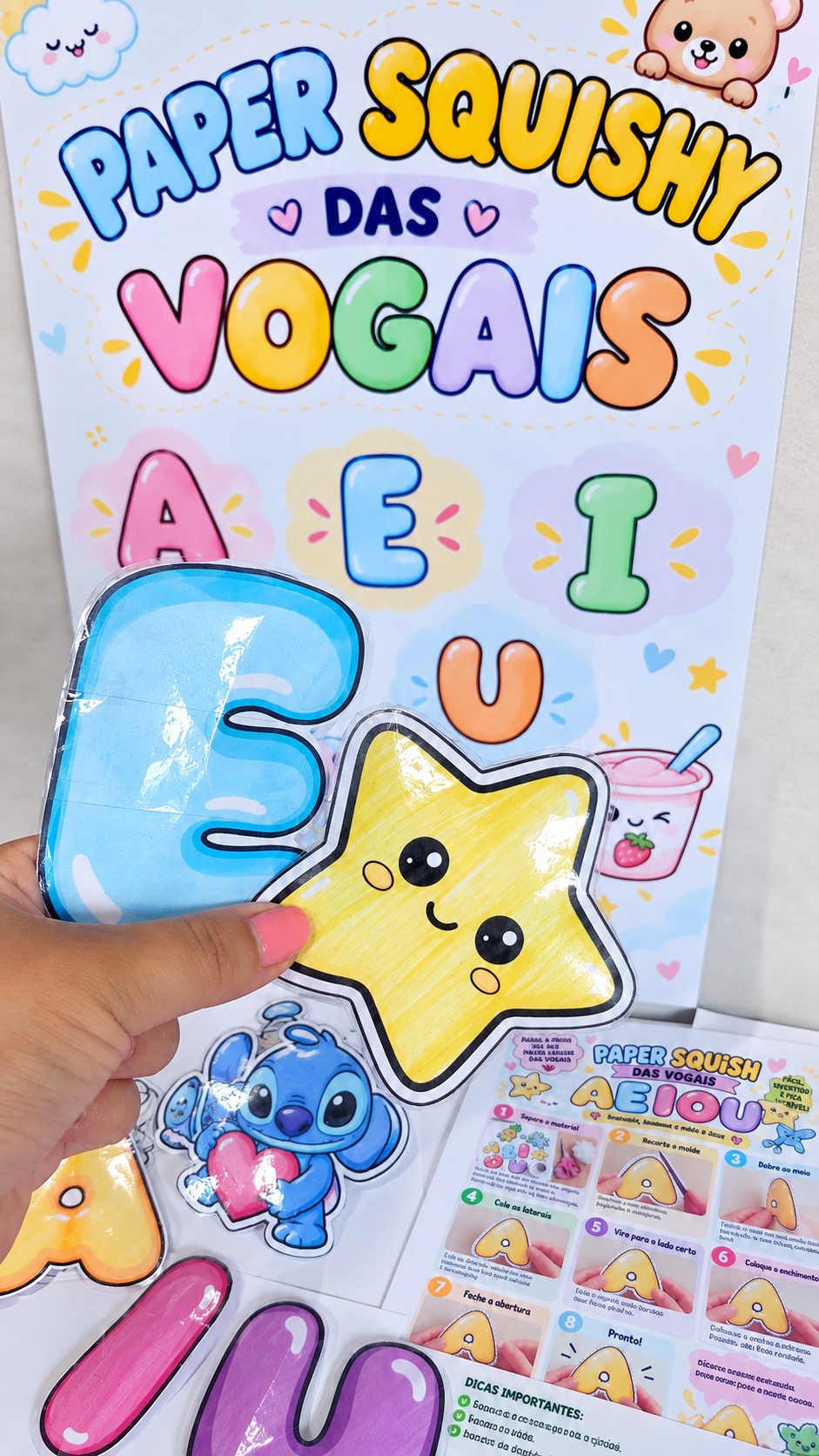 Paper Squishy das Vogais – Kit de Alfabetização para Anos Iniciais — amostra 4: Kit pedagógico lúdico com paper squishys…