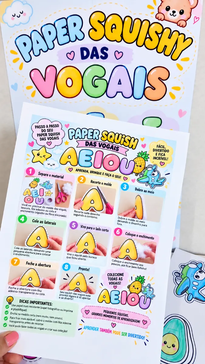 Paper Squishy Das Vogais– Kit Lúdico Para Educação Infantil — amostra 2: 📚 O MATERIAL INCLUI