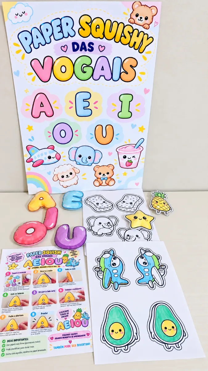 Paper Squishy Das Vogais– Kit Lúdico Para Educação Infantil — amostra 6: Kit Paper Squishy das Vogais com modelos para…