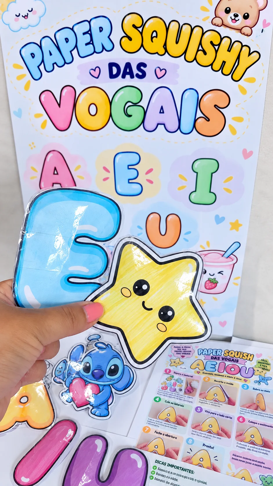Paper Squishy das Vogais – Kit para Alfabetização — amostra 1: 🔤🌈 PAPER SQUISHY DAS VOGAIS – APRENDER BRINCANDO!