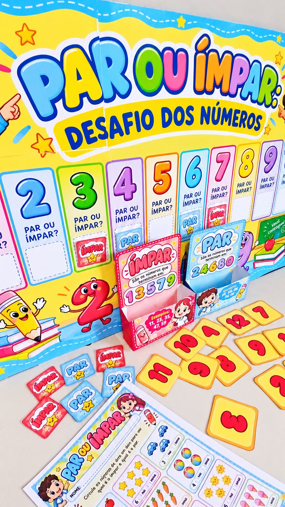 Par ou Ímpar – Desafio dos Números | Painel Interativo e Atividades — amostra 1: O material reúne painel, cartinhas…