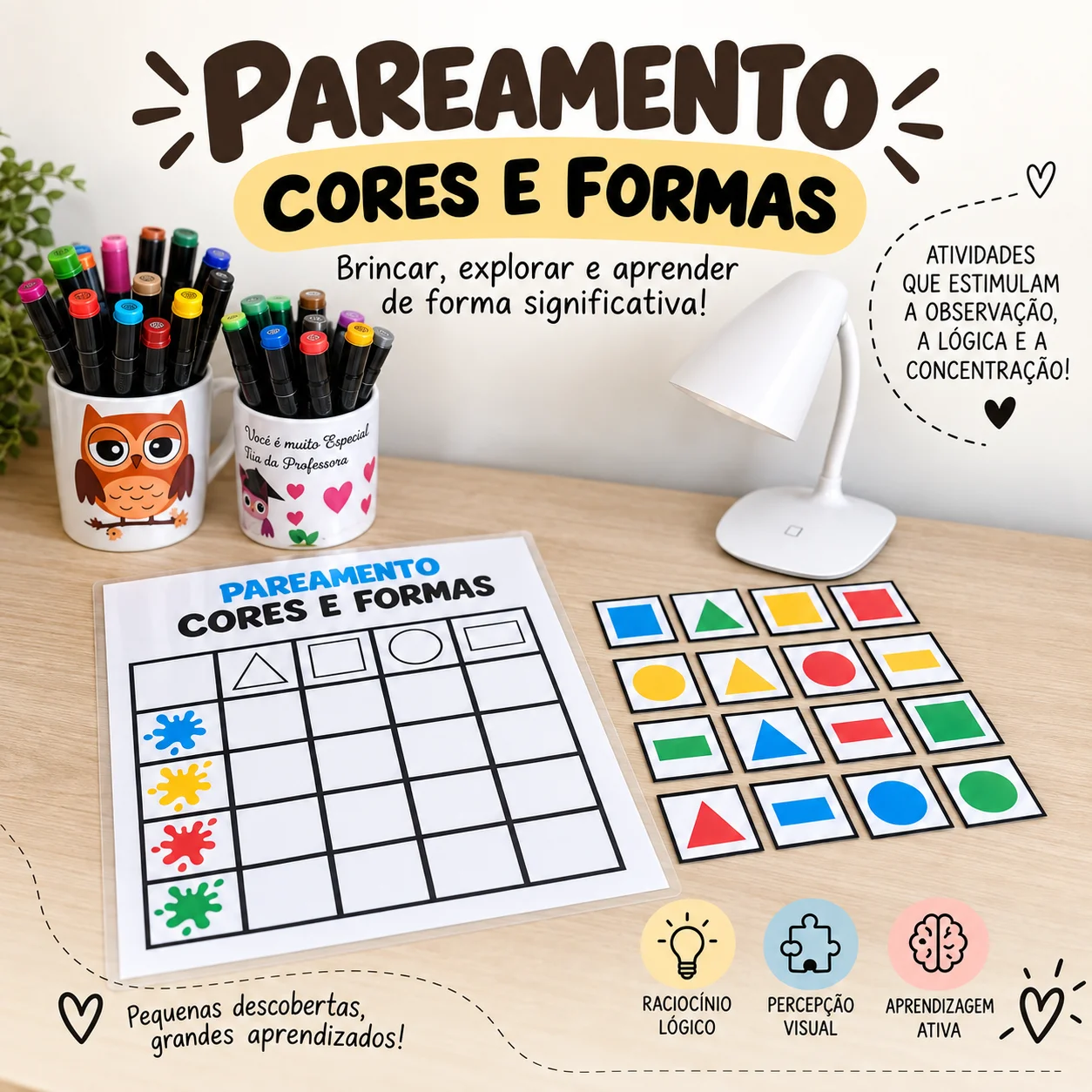 Pareamento Cores e Formas – Educação Infantil — Jogos pedagógicos para Educação Infantil: Atividade de pareamento com cores…