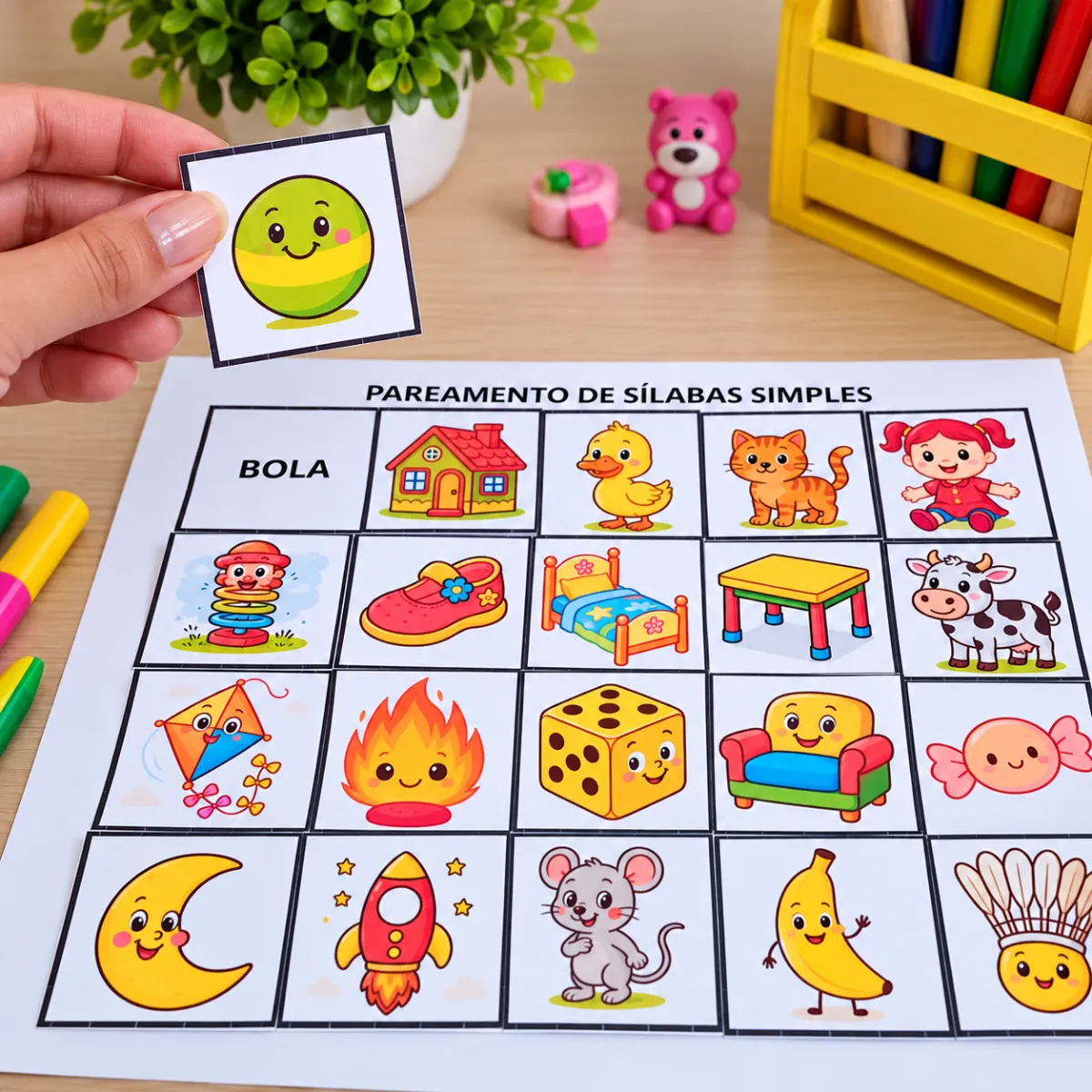 Pareamento de Sílabas Simples-Alfabetização — amostra 1: Atividade de pareamento de sílabas simples com palavras…