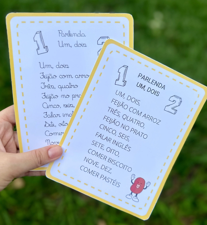 Parlendas para leitura: PDF com letra cursiva e bastão maiúscula — capa do material