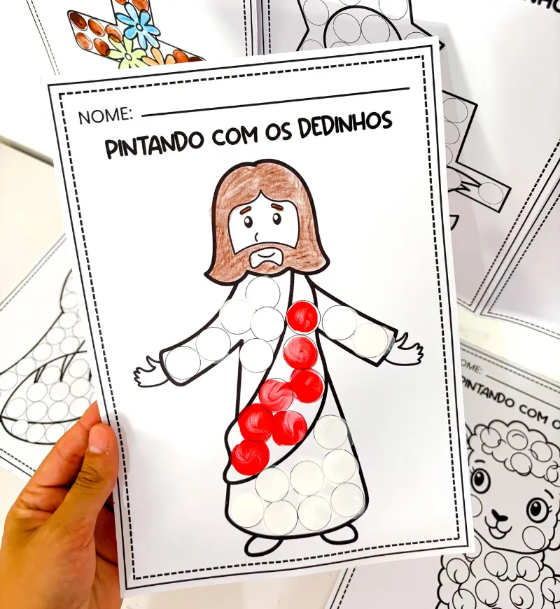 Páscoa Cristã: 6 Atividades de Pintura com os Dedinhos — amostra 2: O que vem no material
