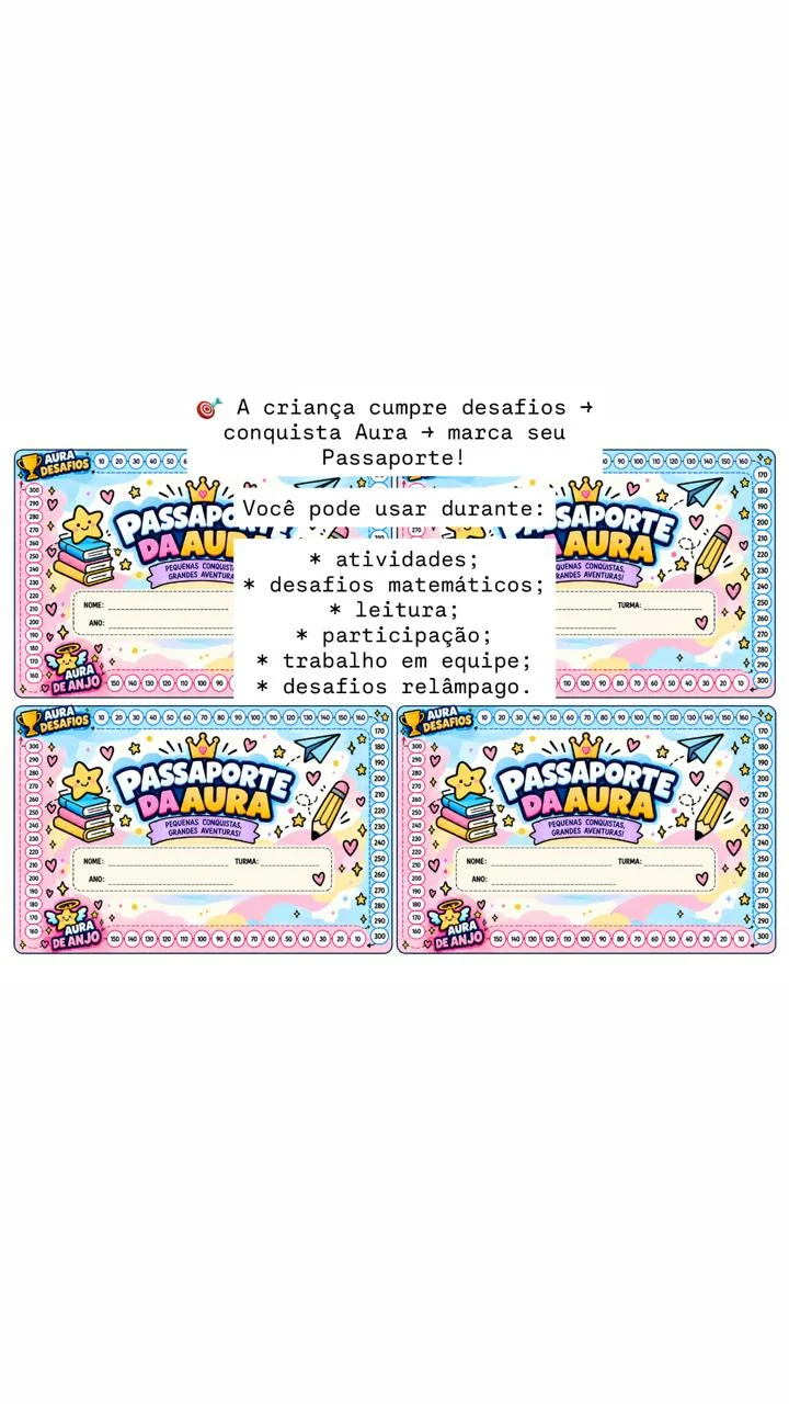Passaporte da Aura: Gamificação 1º a 5º ano — amostra 2: Passaporte gamificado para motivar alunos, acompanhar pequenas…