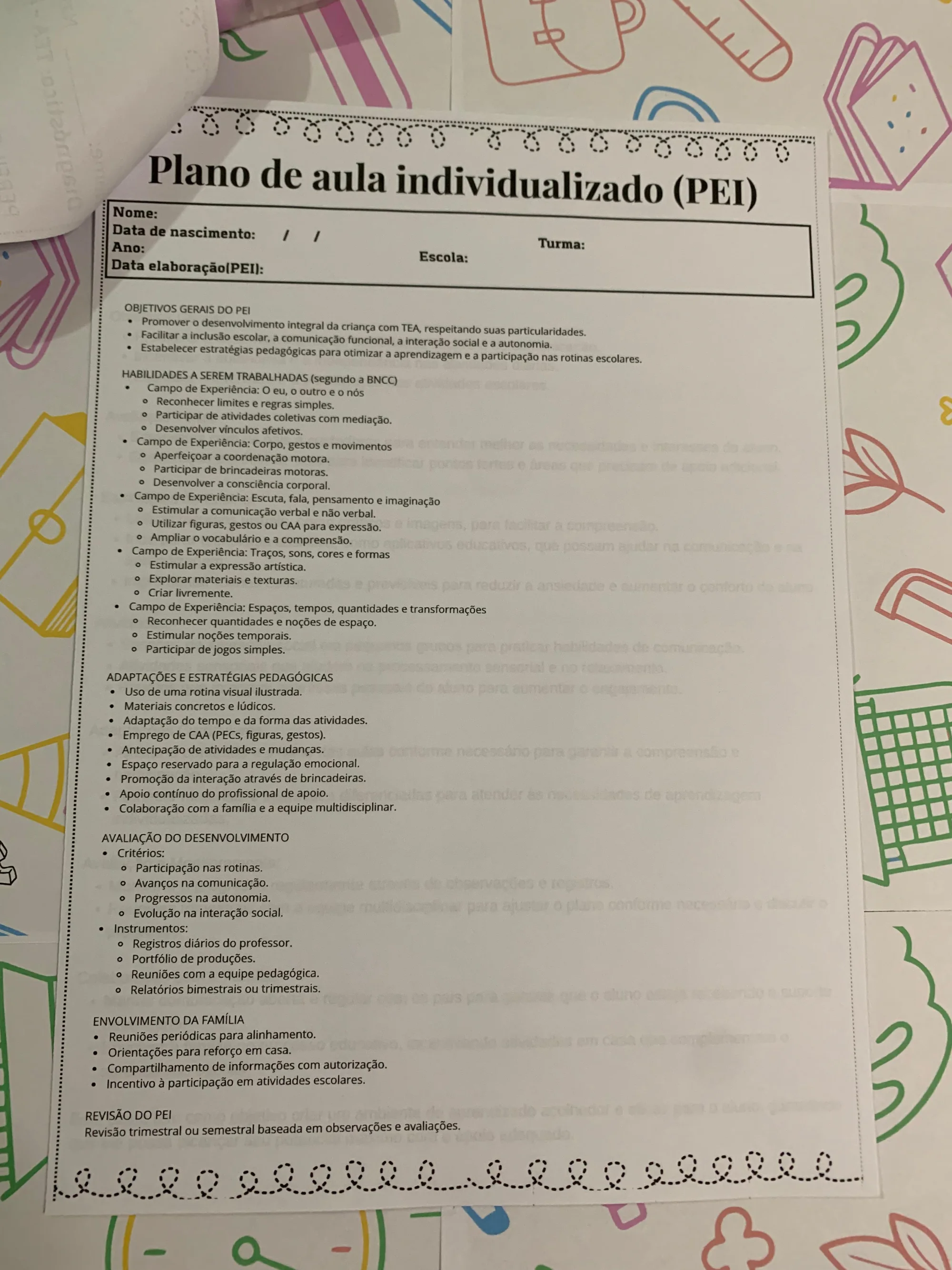 PEI Autismo material editável em word, totalmente adaptável — amostra 1: 🧩 *PEI AUTISMO* 🧩