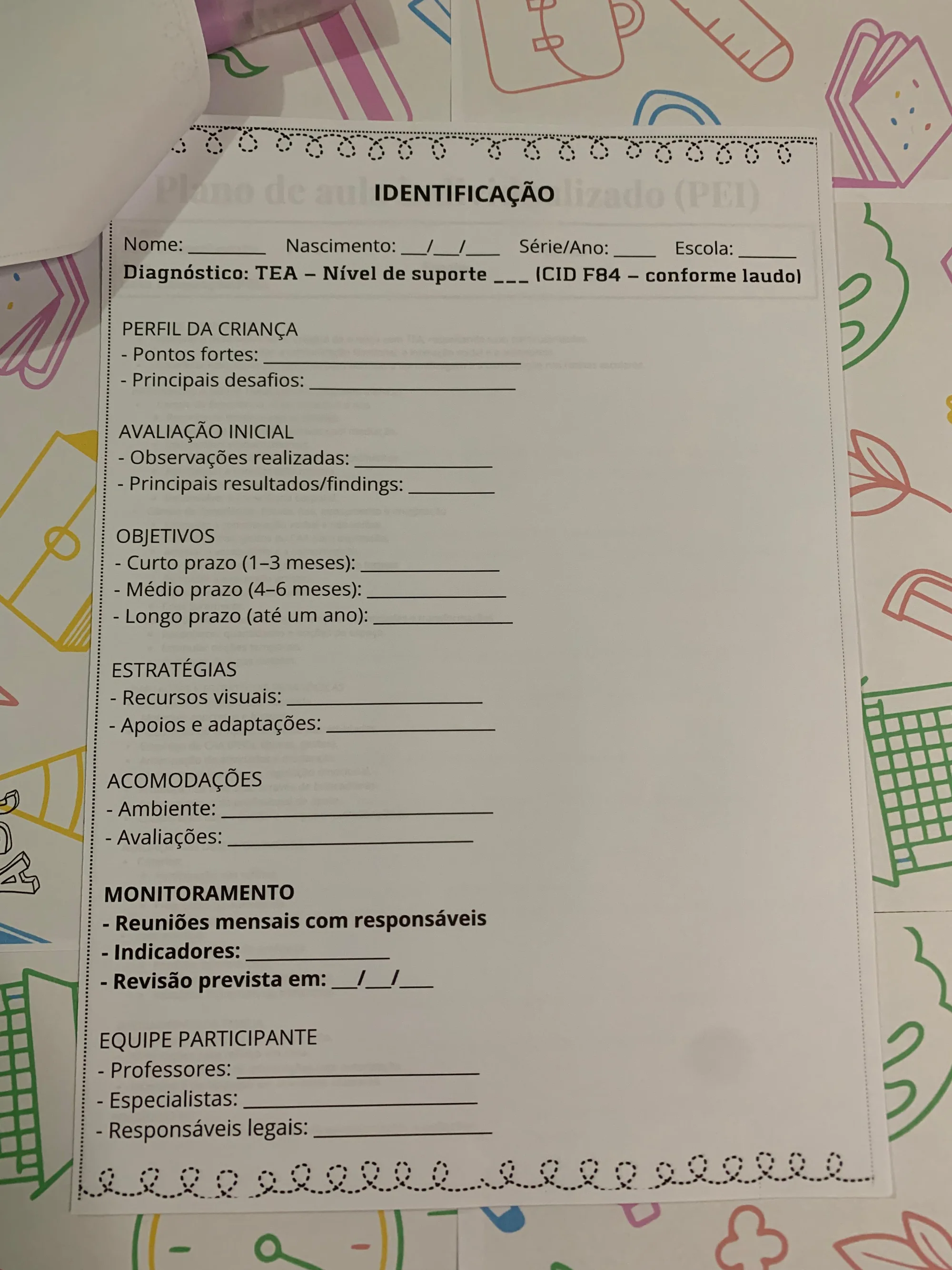 PEI Autismo material editável em word, totalmente adaptável — amostra 2: *PEI AUTISMO* 🧩 Material para facilitar na…