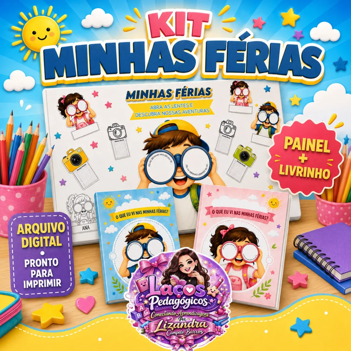 PELAS MINHAS LENTES EU VI: MINHAS FÉRIAS VIRARAM HISTÓRIA! ✨📸 Painel Interativo + Livrinho das Férias — Alfabetização para…