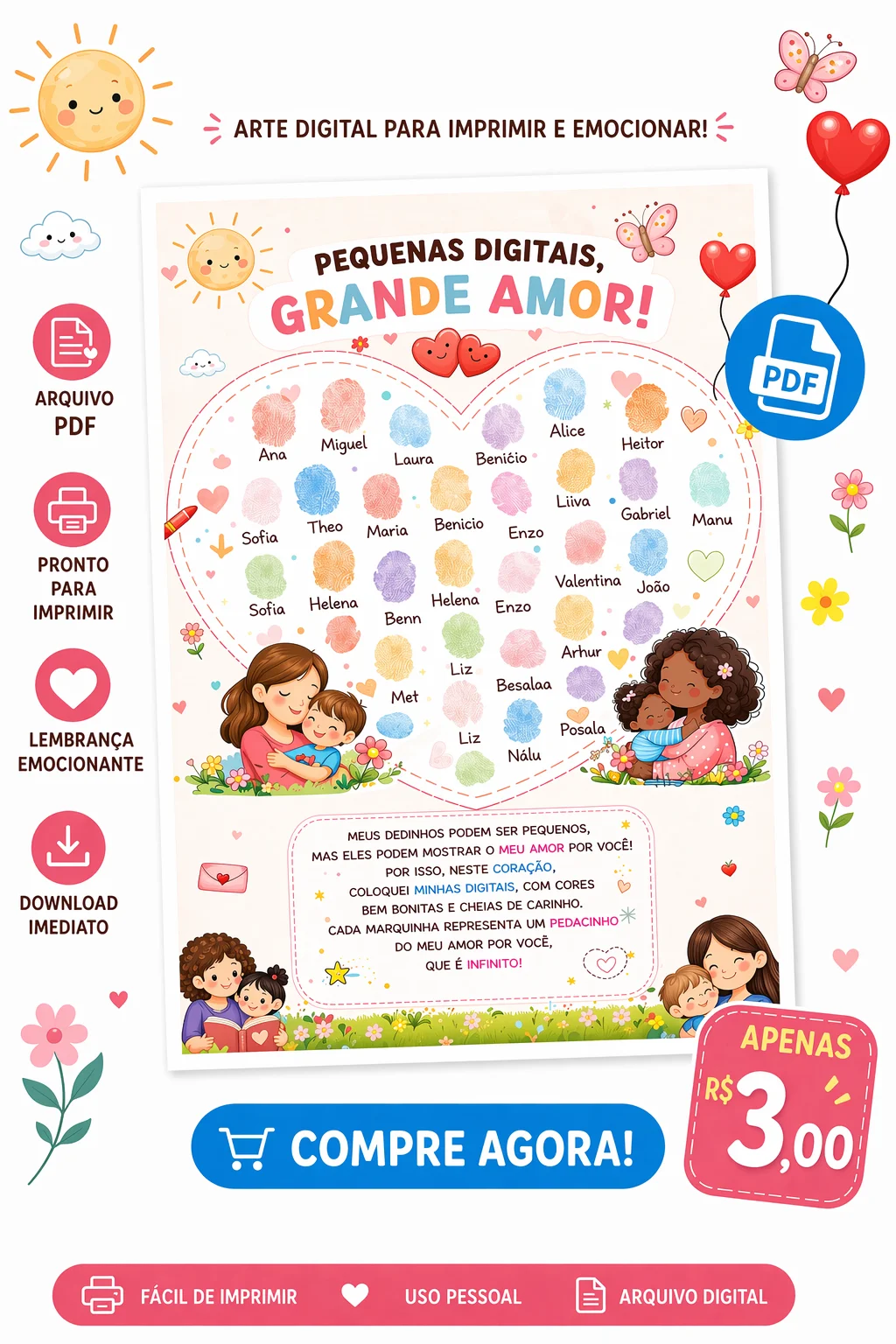 ✨ PEQUENAS DIGITAIS, GRANDE AMOR! ✨ — amostra 2: 👣 Atividade com dedinhos das crianças 💌 Perfeita para educação infantil…