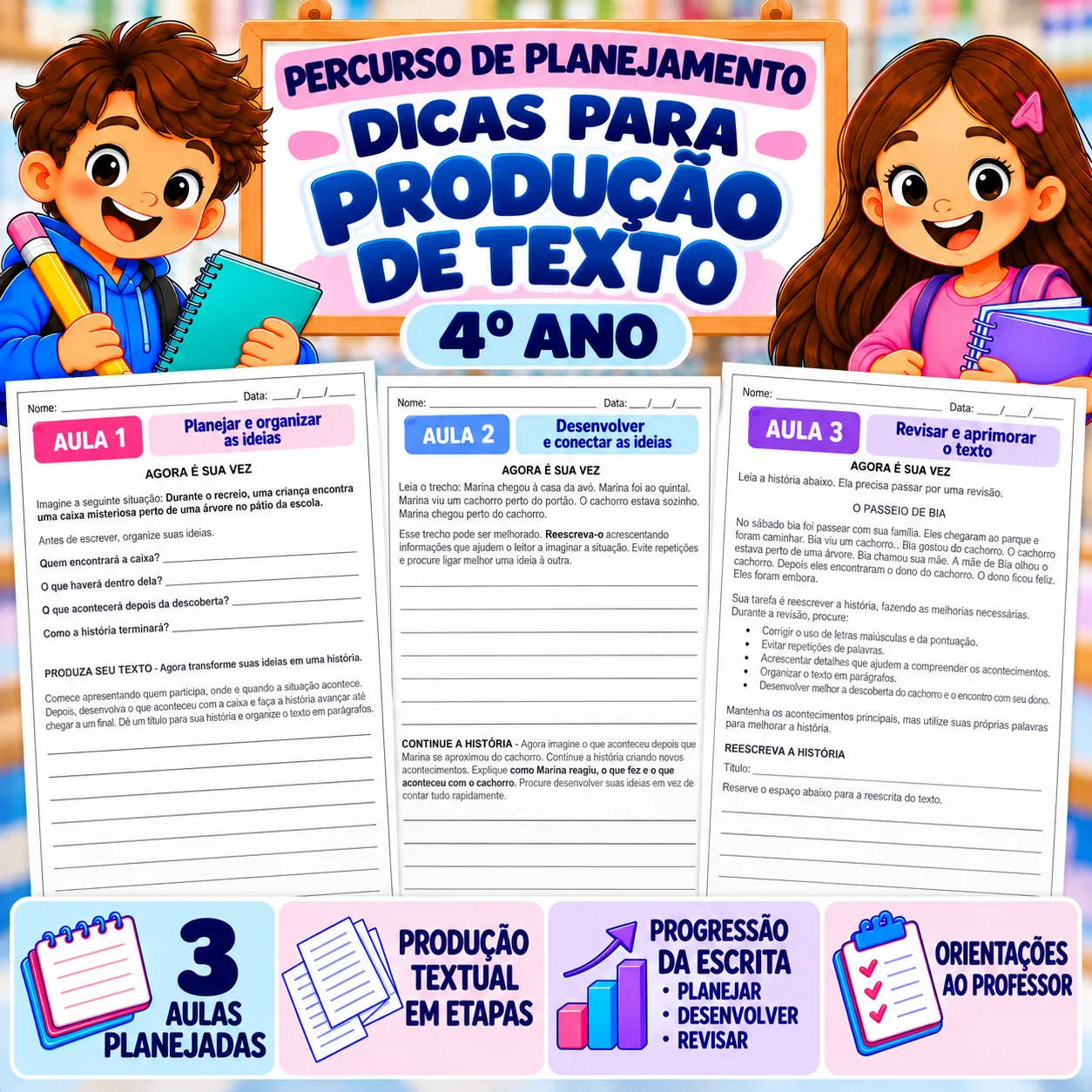Percurso de Planejamento | Dicas para Produção de Texto | 4º Ano — capa do material