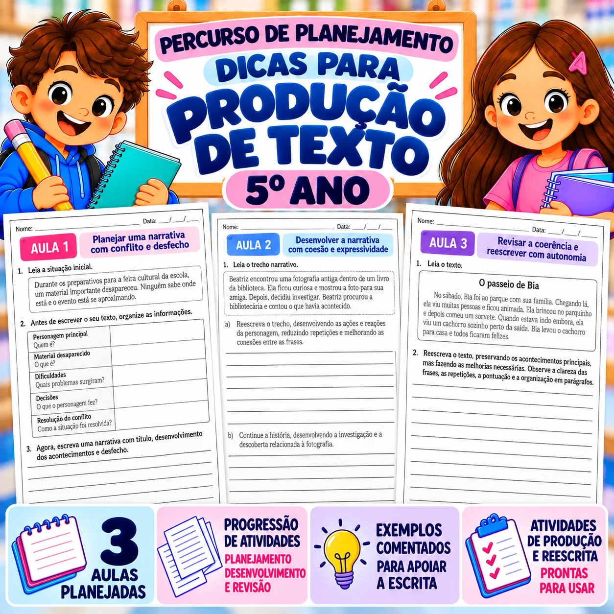 Percurso de Planejamento | Dicas para Produção de Texto | 5º Ano — Português para 5º ano: Percurso de 3 aulas para…
