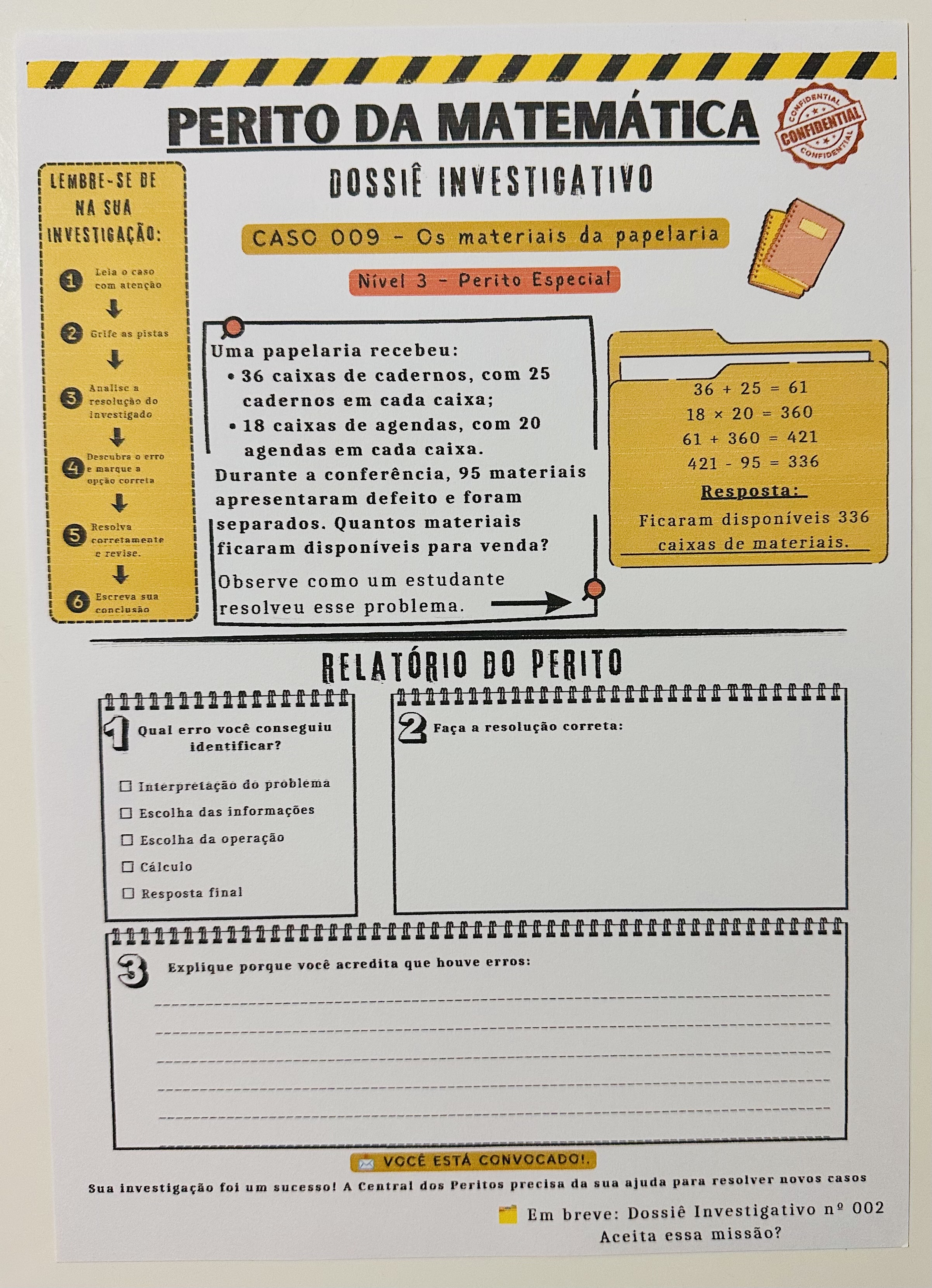 Perito da Matemática | Situações-Problema – 3º ao 5º Ano — amostra 2: Perito da Matemática – Dossiê Investigativo nº 001 é…
