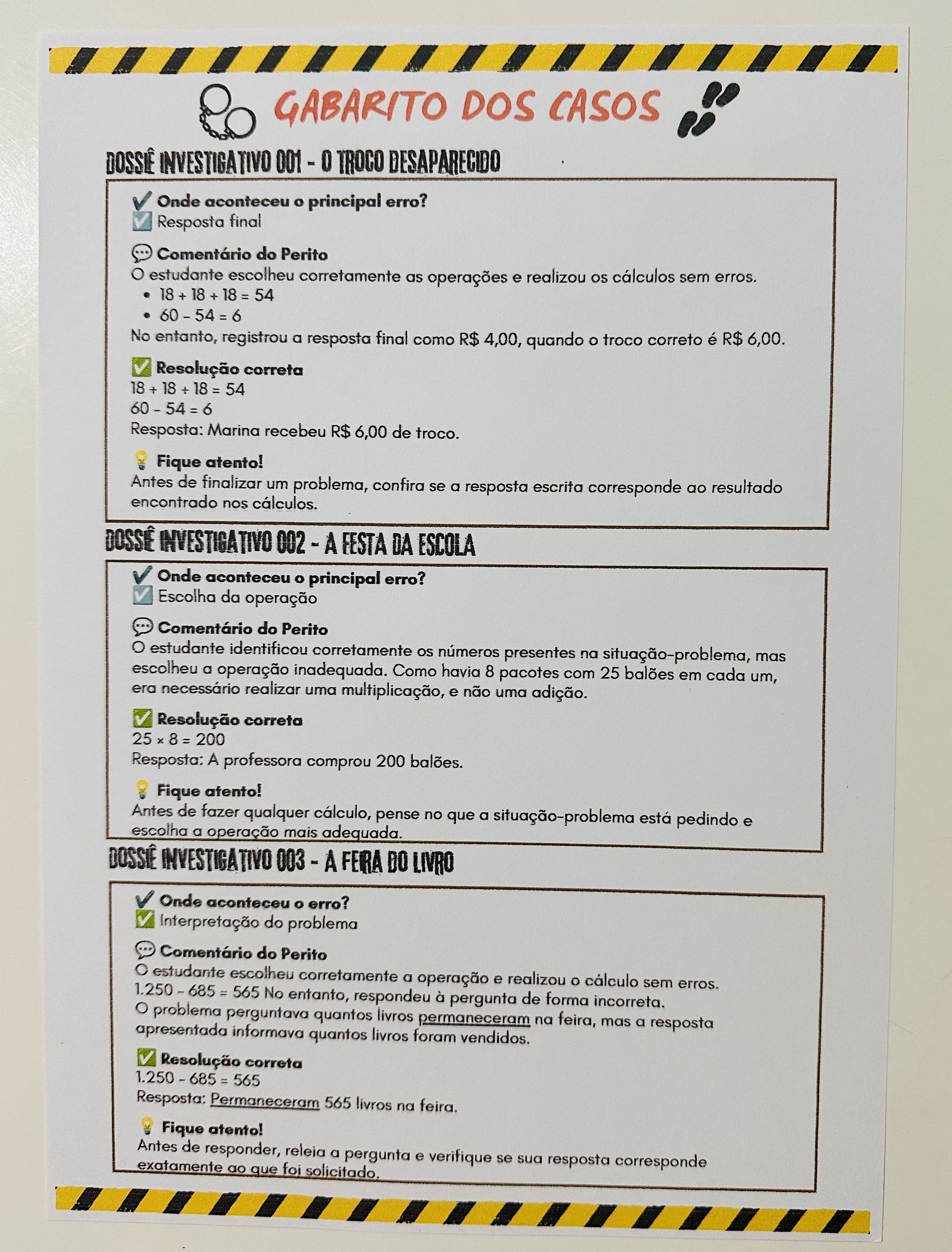 Perito da Matemática | Situações-Problema – 3º ao 5º Ano — amostra 4: Perito da Matemática – Dossiê Investigativo nº 001 é…