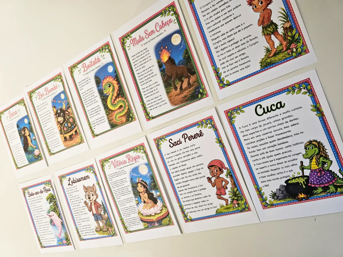 Personagens do Folclore Brasileiro – Histórias para Imprimir + Cartaz — amostra 4: Material com 15 página, sendo 10 páginas…