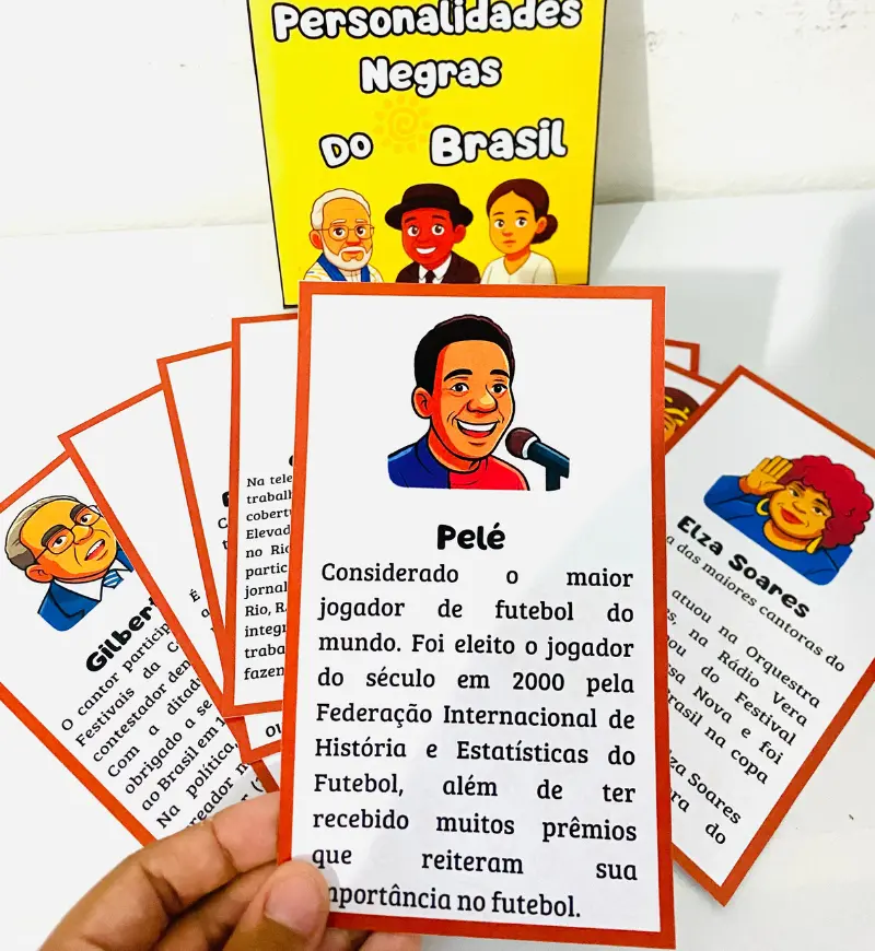 Personalidades Negras do Brasil: Caixinha e 20 Fichas em PDF — amostra 2: O que vem no material