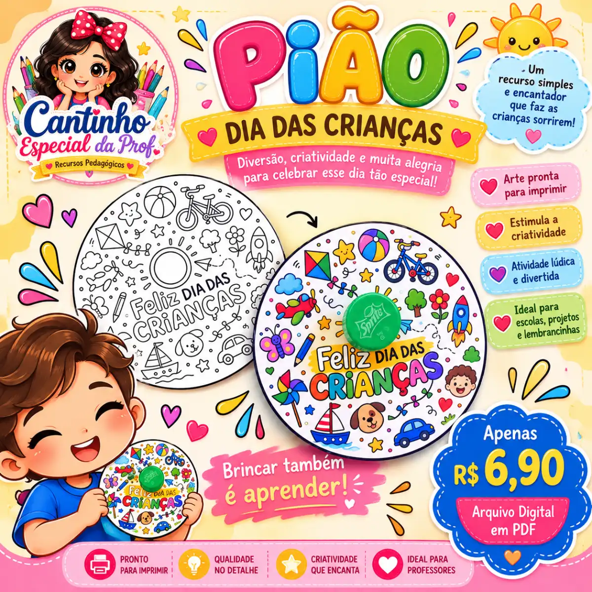 🎉 PIÃO DIA DAS CRIANÇAS — DIVERSÃO QUE VIRA MEMÓRIA! 💛 — Datas comemorativas para Todas as séries: Que tal transformar o…