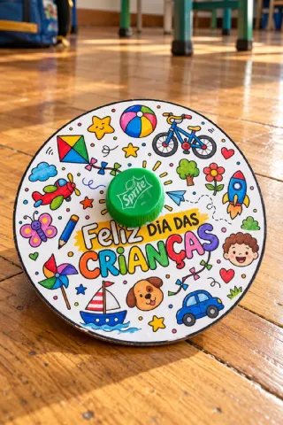 Pião Dia das Crianças para Imprimir e Colorir – Molde A4 — amostra 1: Molde de pião para o Dia das Crianças, com versões…