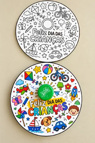 Pião Dia das Crianças para Imprimir e Colorir – Molde A4 — amostra 3: Molde de pião para o Dia das Crianças, com versões…
