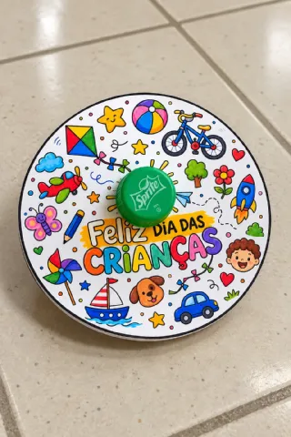 Pião Dia das Crianças para Imprimir e Colorir – Molde A4 — amostra 5: Molde de pião para o Dia das Crianças, com versões…