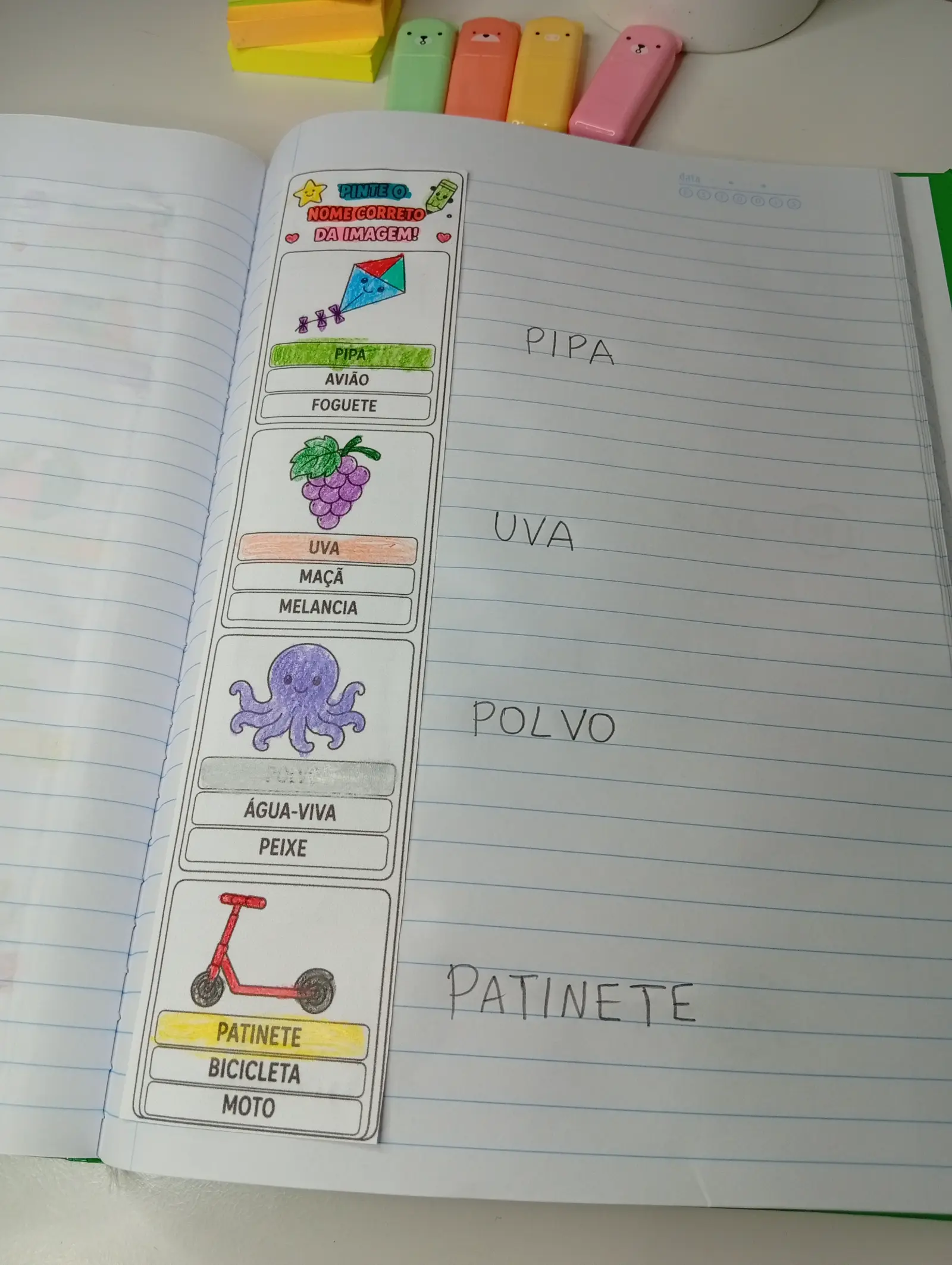 Pinte o Nome Correto da Imagem – Atividade de Alfabetização — amostra 2: Atividade de alfabetização para identificar e…