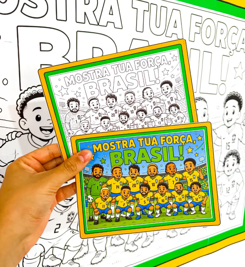 Pintura Coletiva da Copa do Mundo: Cartaz em PDF — amostra 5: Envolva a turma em uma pintura coletiva com personagens…