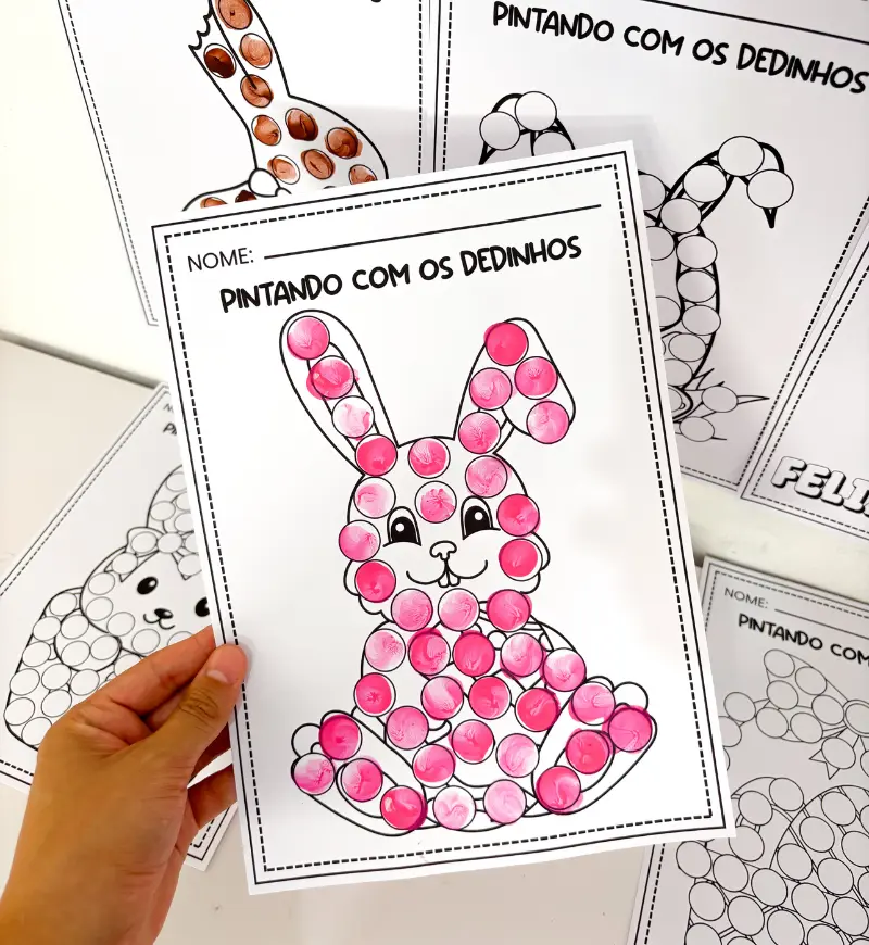 Pintura com os Dedinhos: 6 Atividades de Páscoa Comercial — amostra 2: O que vem no material