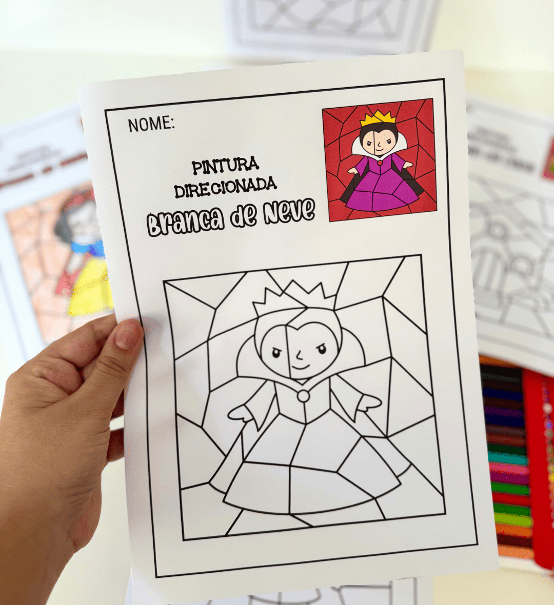 Pintura direcionada Branca de Neve: atividades para imprimir — amostra 2: O que vem no material