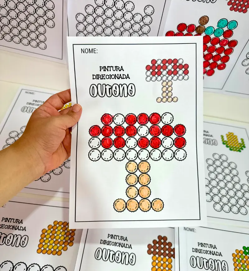 Pintura Direcionada de Outono: PDF com 10 Páginas para Colorir — amostra 1: Pintura direcionada de outono para crianças
