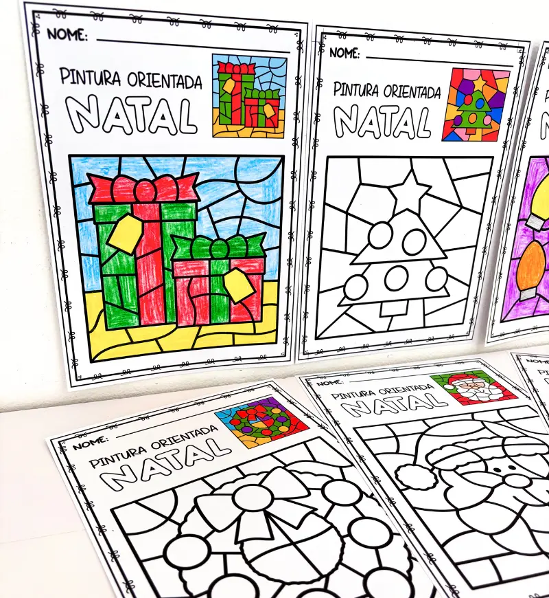 Pintura Orientada de Natal: 6 Atividades em PDF para Imprimir — amostra 1: Pintura orientada de Natal com referência na…