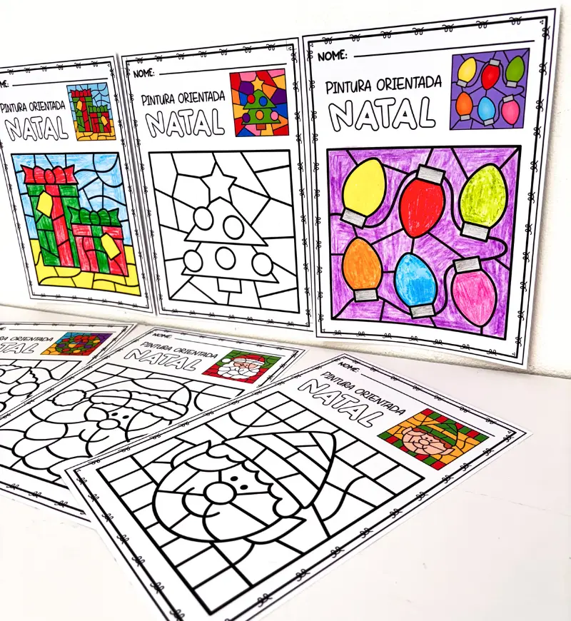 Pintura Orientada de Natal: 6 Atividades em PDF para Imprimir — amostra 2: O que vem no material