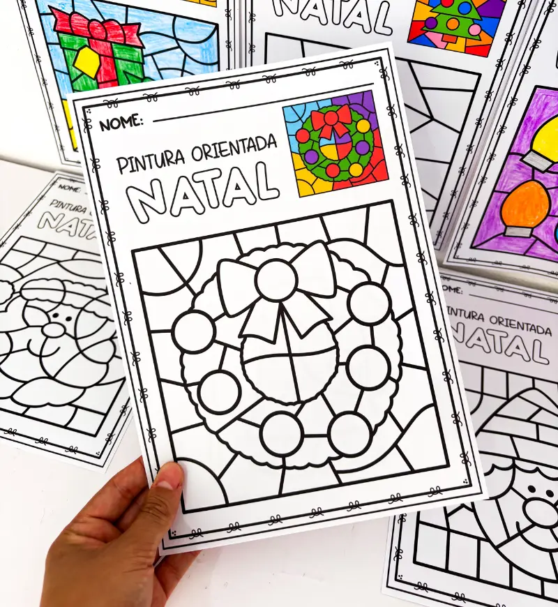 Pintura Orientada de Natal: 6 Atividades em PDF para Imprimir — amostra 5: Leve o tema natalino à sala com 6 atividades de…