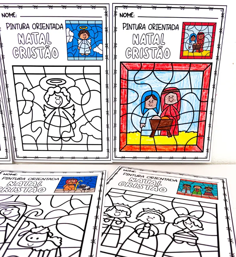 Pintura Orientada de Natal Cristão: 6 Atividades em PDF — amostra 2: O que vem no material