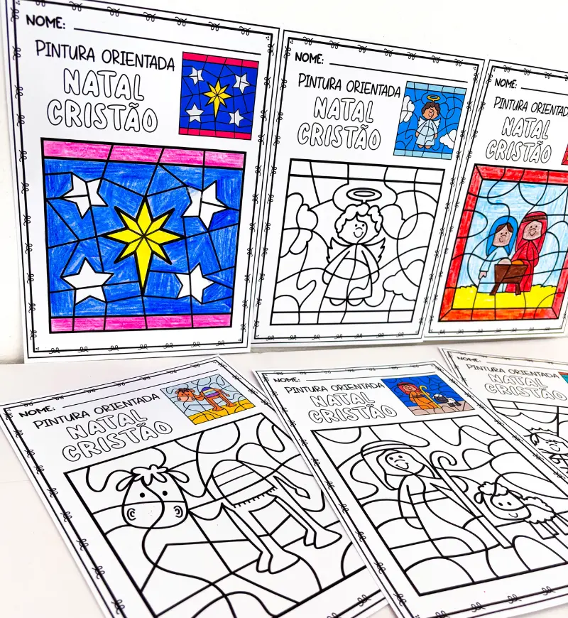 Pintura Orientada de Natal Cristão: 6 Atividades em PDF — amostra 3: Como usar em sala de aula