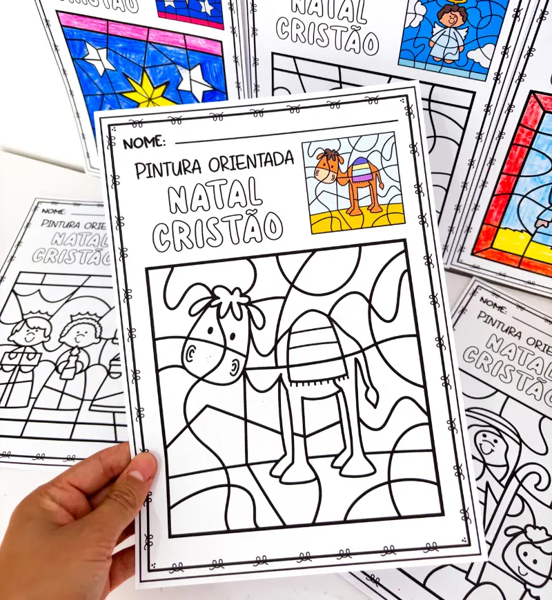 Pintura Orientada de Natal Cristão: 6 Atividades em PDF — amostra 5: Trabalhe atenção, percepção visual e coordenação…