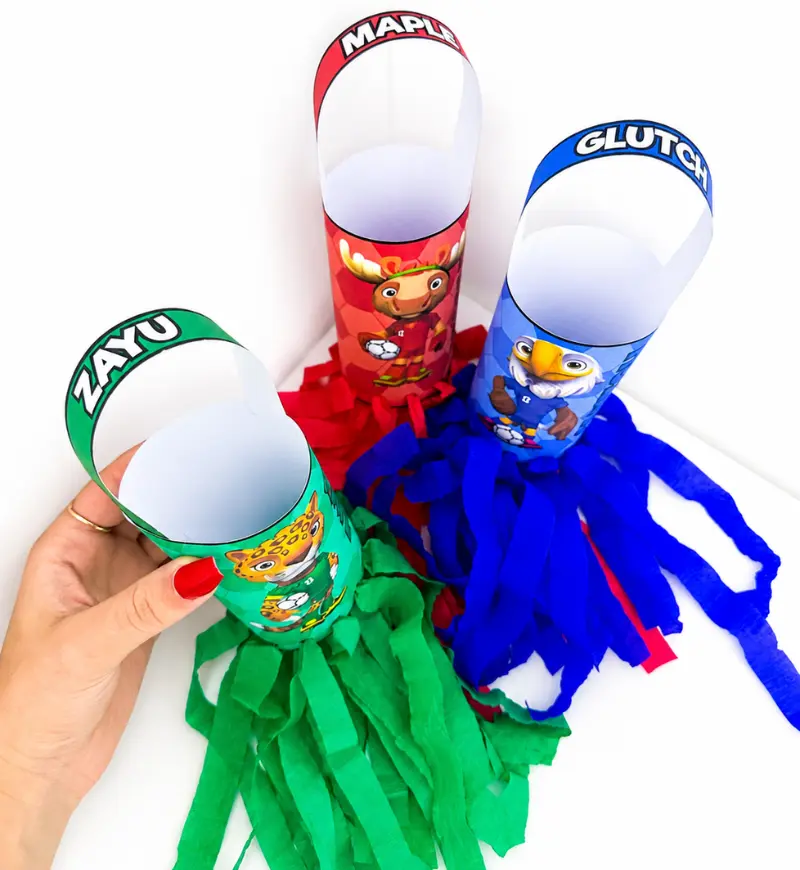 Pipa de mão com mascotes da Copa 2026 para imprimir — amostra 4: Para quem é indicado