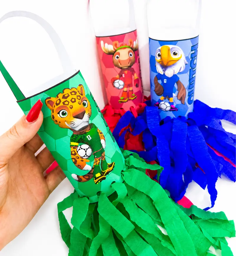 Pipa de mão com mascotes da Copa 2026 para imprimir — capa do material