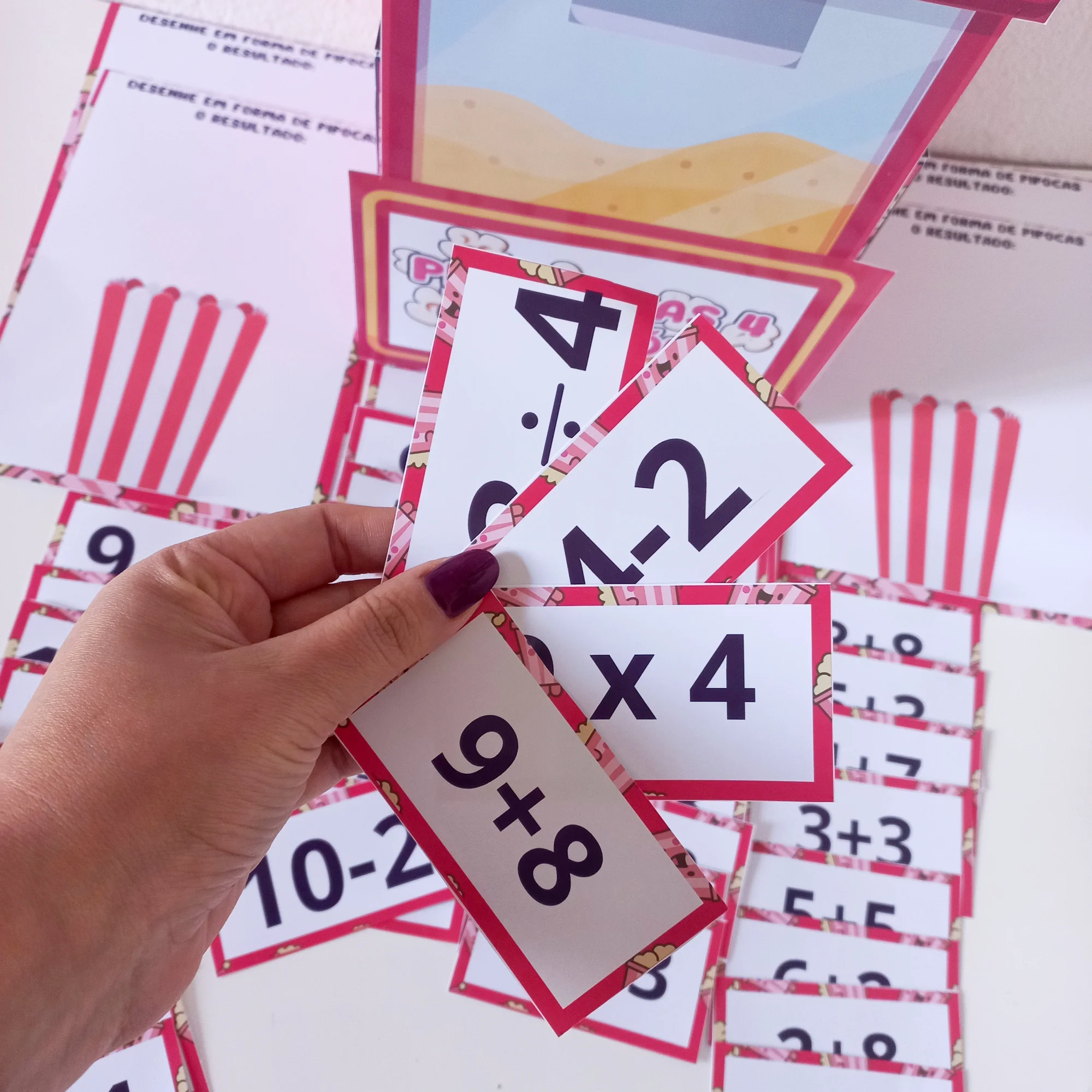 Pipoca das 4 Operações: Jogo de Matemática para Imprimir — Matemática para 1º ano: Jogo Pipoca das 4 Operações com 15…